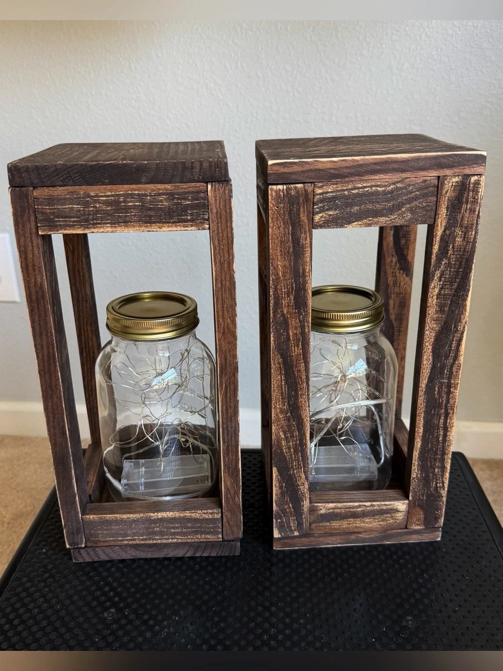 Solid Wood Fairy Lights Lantern Set of Two Handmade